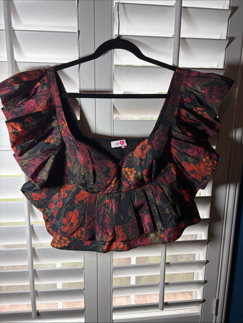 Buddy Love Black Crop Top with Red and Orange Floral